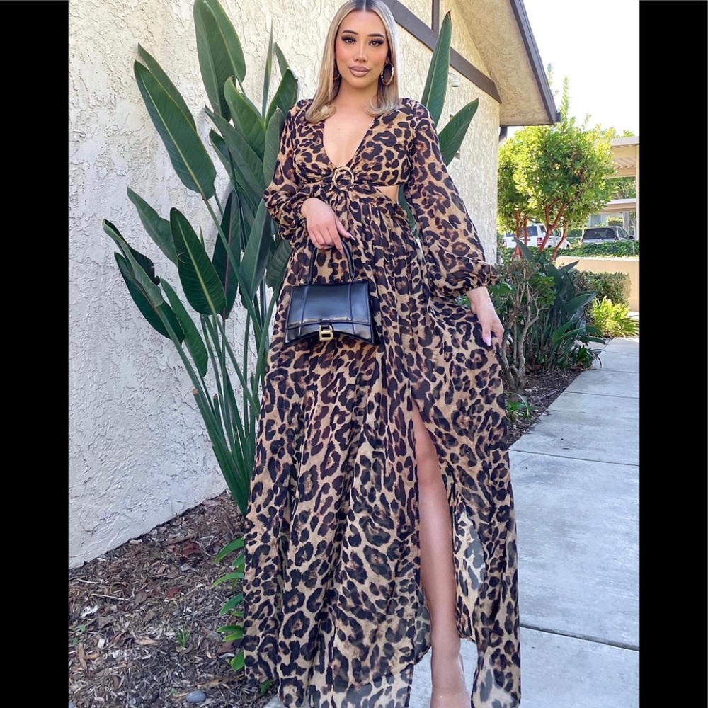 Cheetah Print Cut-Out Maxi Dress